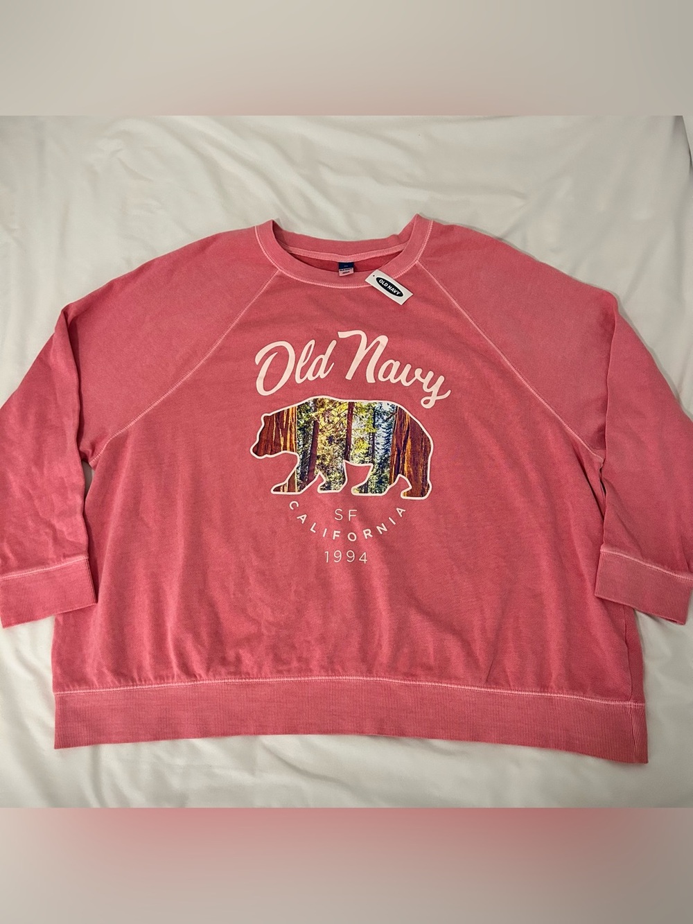 Old Navy Women’s Sweatshirt Pink Pigment Dye California Forest Bear Plus 3X NEW